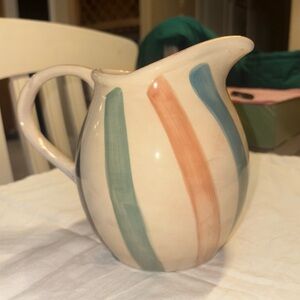 Oneida Ceramic Pitcher with Blue and Orange Stripes